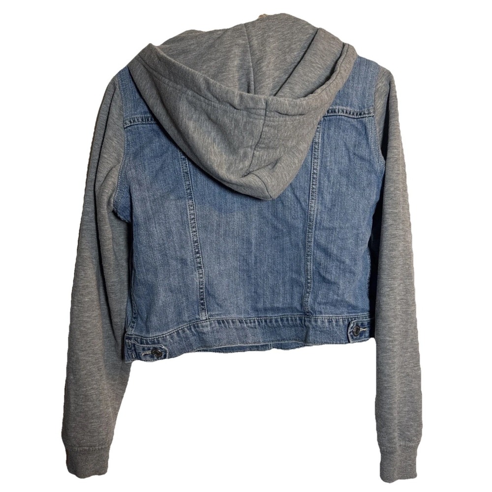 Garage Denim Vest Hoodie Jacket Women's L Gray Sleeves Classic Fit Jean - Picture 5 of 5